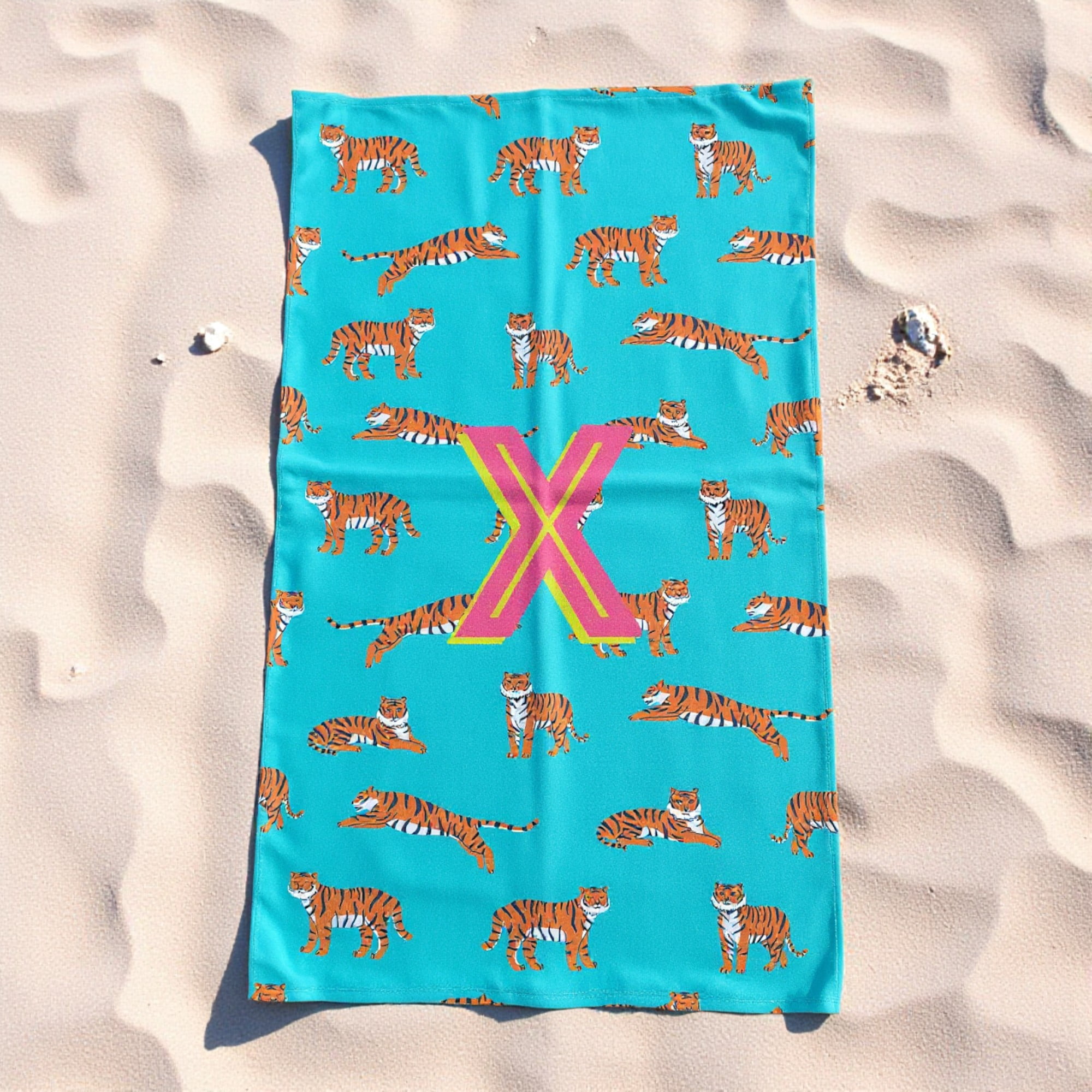 Personalization Mall Tiger Print Initial 30x60 Beach Towel, R