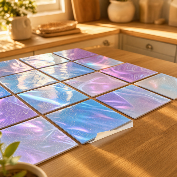 12x12 Inch Blue Purple Mosaic Vinyl Floor Tiles, Peel and Stick Home Decor