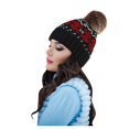 thumbnail image 2 of Women's Winter Knit Hat with Snowflake Pattern and Pom Pom, Warm Fuzzy Beanie for Cold Weather, Cozy Christmas Stocking Stuffer Gift for Women-Black, 2 of 6