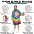 thumbnail image 5 of Colorful Rainbow Tie Dye Spiral Pattern Wearable Oversized Blanket,Wearable Blanket Hoodie for Adults,Cozy Hooded Blankets with Super Pockets,Super Warm Fuzzy Pullover for Women & Men, 5 of 6
