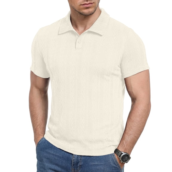 Iceglad Mens Polo Shirts Short Sleeve Summer Textured Golf Shirt Lightweight Stretch Casual Collared Knit Polo Tee Fashion Pullover Tops