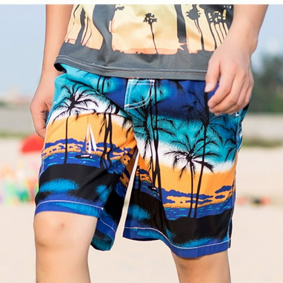 Aueoeo Men's Beach Shorts, Men's Casual Beach Shorts Classic Summer Elastic Waist Shorts Loose Fit Drawstring Holiday Surfing Shorts with Pockets