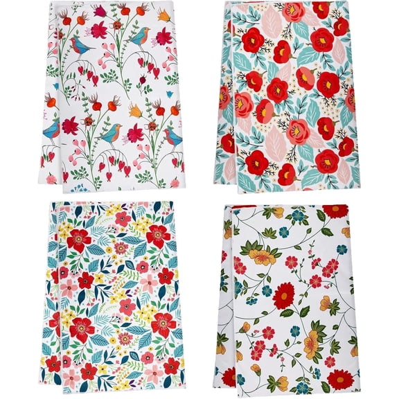 HNYG 4Pcs Floral Kitchen Dish Towels, 16" x 24" Decorative Absorbent Dish Towels, Farmhouse Kitchen Decor Dish Cloths, Ideal Housewarming Gift
