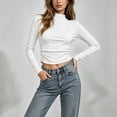 thumbnail image 5 of XRoczxe Women's Mock Neck Long Sleeve Crop Top, Slim Fit Ribbed Knit T-Shirt, Casual Solid Color Basic Tee for Fall Winter Daily Wear Layering, 5 of 7