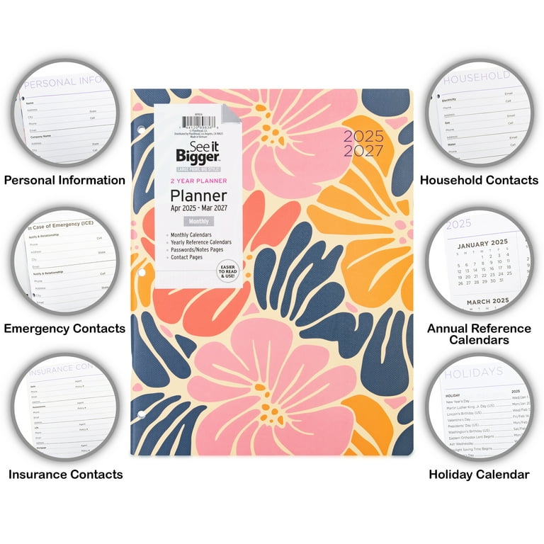 See it Bigger Monthly Planner Large (8.5″ x 11″) Pink Floral