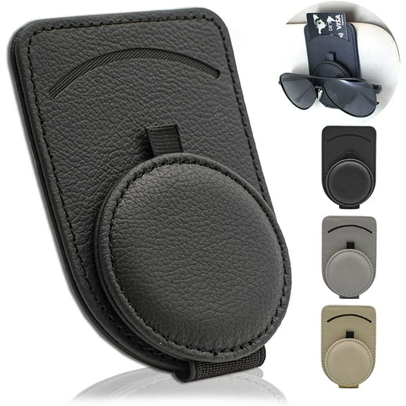Sunglass Holder for Car Visor, Magnet Adsorbed Sunglasses Holder for Car Accessories Parts, Leather Car Sunglass Holder, Car Visor Sunglasses Clip for Glasses Cards (1PCS, Black)