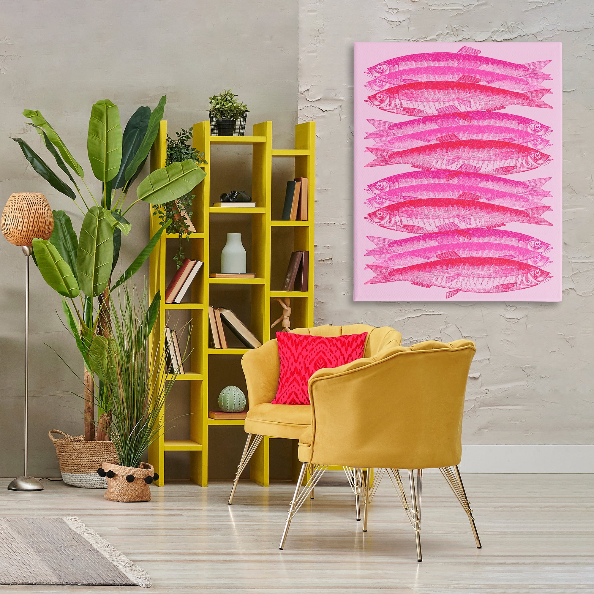 Stupell Industries Pink Layered Fish Animals & Insects Painting Gallery Wrapped Canvas Art Print Wall Art, 36 x 48