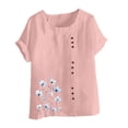 thumbnail image 4 of GaThRRgYP Women's Short Sleeve Tops for Summer Casual Look,Women Casual and Linen Round-Neck Top Printed Short Sleeve Button T-shirt Blouse Pink M, 4 of 4
