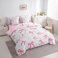 thumbnail image 2 of Erosebridal Kids Bow Butterfly Knot Twin Bedding Sets 7-Piece, Bling Print Bedding Comforter Set, Grey Pink, 2 of 7