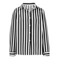 thumbnail image 5 of FamilyThread Womens Cuffed Striped V Neck Shirt Casual Collar Long Sleeve Oversized Button Down Blouse Summer Tops, 5 of 5