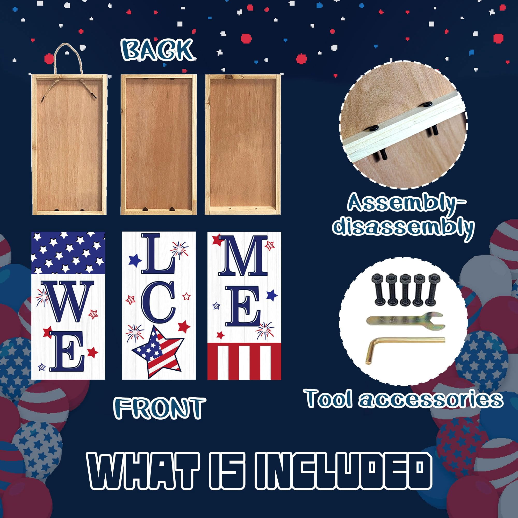 Patriotic 4th Of July Welcome Sign For Front Porch  250th Anniversary Memorial Day Wooden Outdoor Patio Flag Standing Yard Summer Door Signs Garden Wall