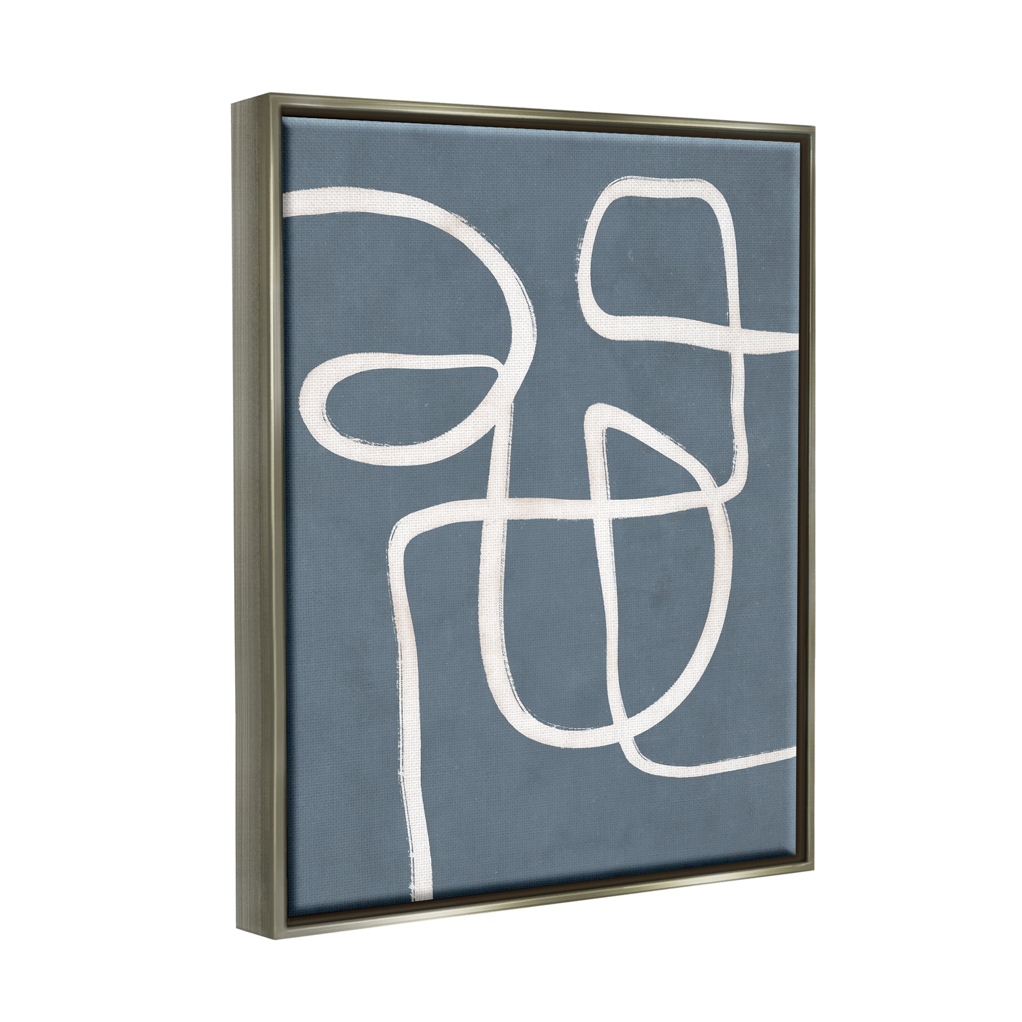 Stupell Industries Round White Squiggles Contemporary Abstract Design Graphic Art Luster Gray Floating Framed Canvas Print Wall Art, Design by Nina Blue