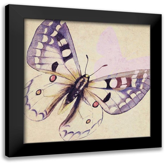 Pinto, Patricia 12x12 Black Modern Framed Museum Art Print Titled - Lavender Butterfly on Cream