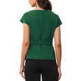 thumbnail image 3 of INSPIRE CHIC Cap Sleeve Dressy Top for Women's Boat Neck Office Work Belted Peplum Tops L Dark Green, 3 of 6