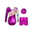 thumbnail image 2 of Sinleey Kids Girls Gymnastics Leotard Set Tracksuit Dancewear Shiny Metallic Dance Bodysuit with Rose 14, 2 of 7