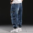 thumbnail image 4 of Ruiatoo Men's Denim Work Cargo Pants Outdoor Loose Hip Hop Big & Tall Jeans with Cargo Pockets Blue(9280,Size 7XL), 4 of 5