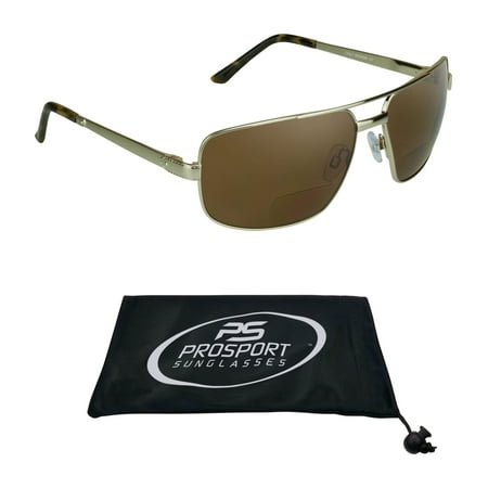 proSPORT Square Aviator POLARIZED Bifocal Brown Lens Sunglasses with Gold Frame. Nearly Invisible Reading Line