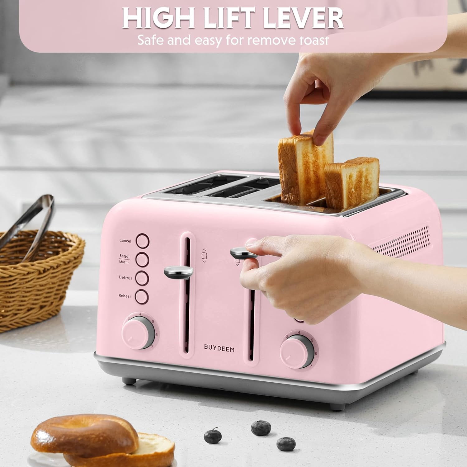 DT620 2-Slice Toaster, Extra Wide Slots, Retro Stainless Steel with High Lift Lever, Bagel and Muffin Function, Removal Crumb Tray, 7-Shade Settings,Cozy Greenish