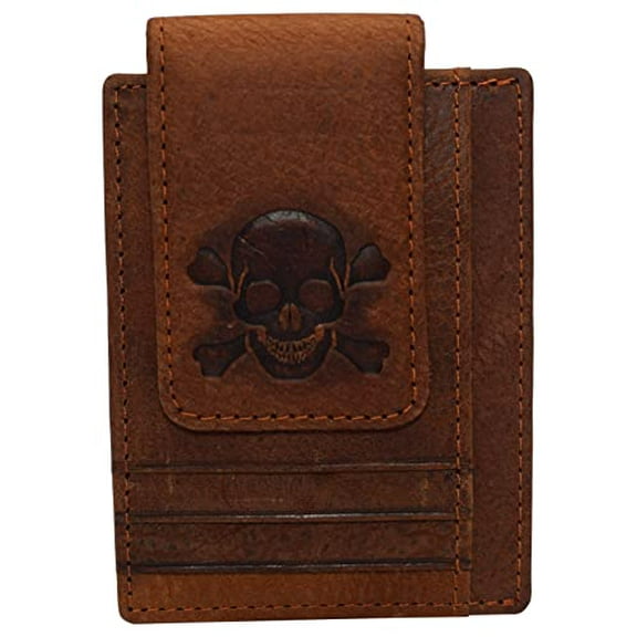 Front Pocket Magnetic Money Clip Wallet Leather Strong Magnet Skull Bone