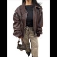 thumbnail image 1 of Chaqueta de Motociclista de Piel Sintética para Mujer, Abrigo de Invierno Extragrande con Cremallera, Ropa de Abrigo de Otoño. Color Café L, 1 of 9