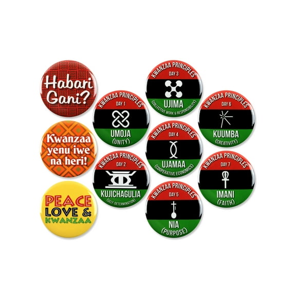 10 Pack - Habari Gani? Kwanzaa Holiday Celebration And Education Pinback Buttons - 2.25 Inch