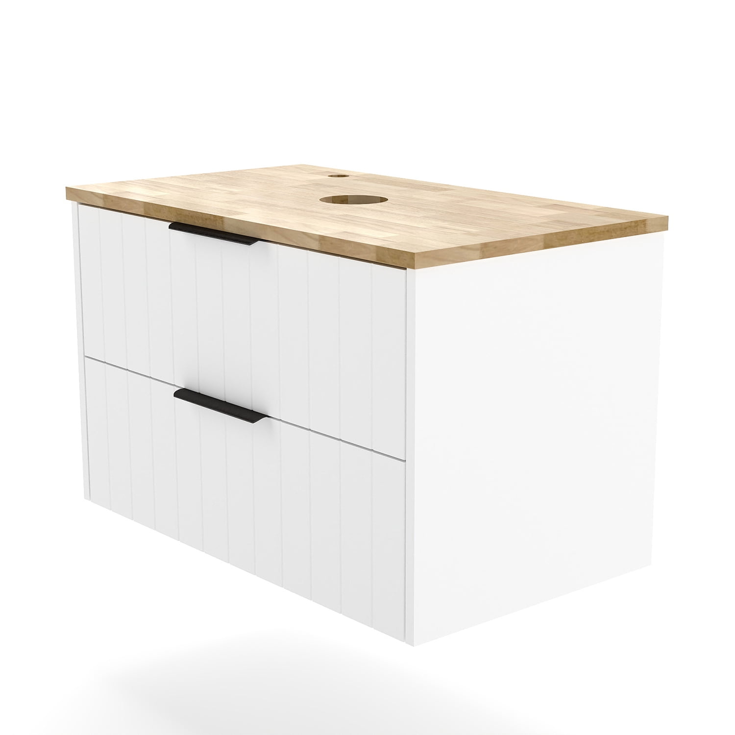 Demi Bonn 31" Double Drawer Wall-Mounted Bathroom Vanity with Solid Wood Natural Top, Faucets and Drains Not Included, White