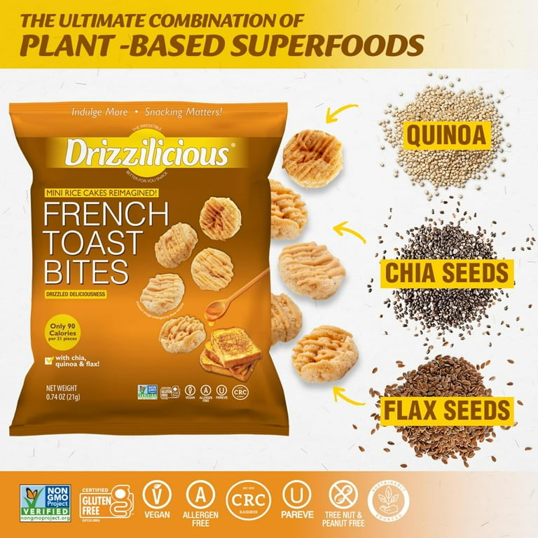 Drizzilicious Mini French Toast Rice Cakes Healthy Vegan Snack 90