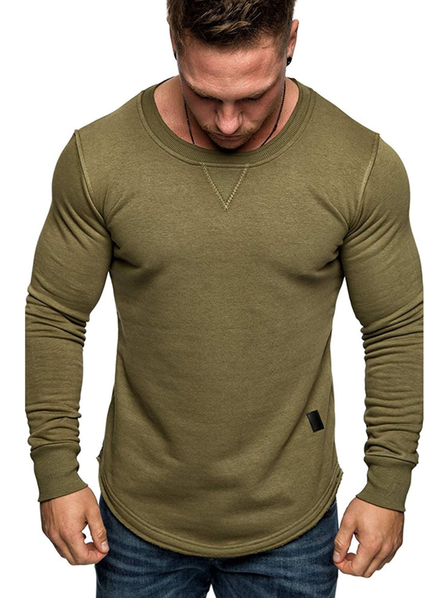 Elastic Men T Shirt V Neck Long Sleeve Lycra and Cotton For Male Casual Fashion 