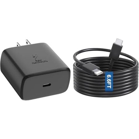 Super Fast Charging 45W USB‑C Wall Charger and 6.6FT Cable for Samsung Galaxy S26 S25 S24 S23 S22 Ultra Plus Smartphones
