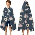 thumbnail image 3 of Dark Blue Princess Unicorn Pattern Hooded Bath Towel，50"x30" for Ages 3 To 12 Kids, Quick Dry Lightweight Soft Microfiber Hood Beach Towel Cover Up for Kids, 3 of 7
