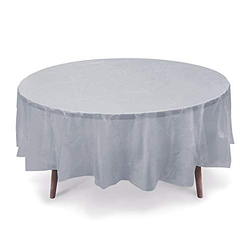 12 Pack 84 Round Plastic Table Cover Cloth Reusable Peva Silver Com 12 Pack 84 Round Plastic Table Cover, Round Table Cover Plastic