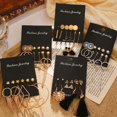 thumbnail image 3 of Retro gold metal geometric drop earrings set for women, long tassel alloy drop earrings, 3 of 3