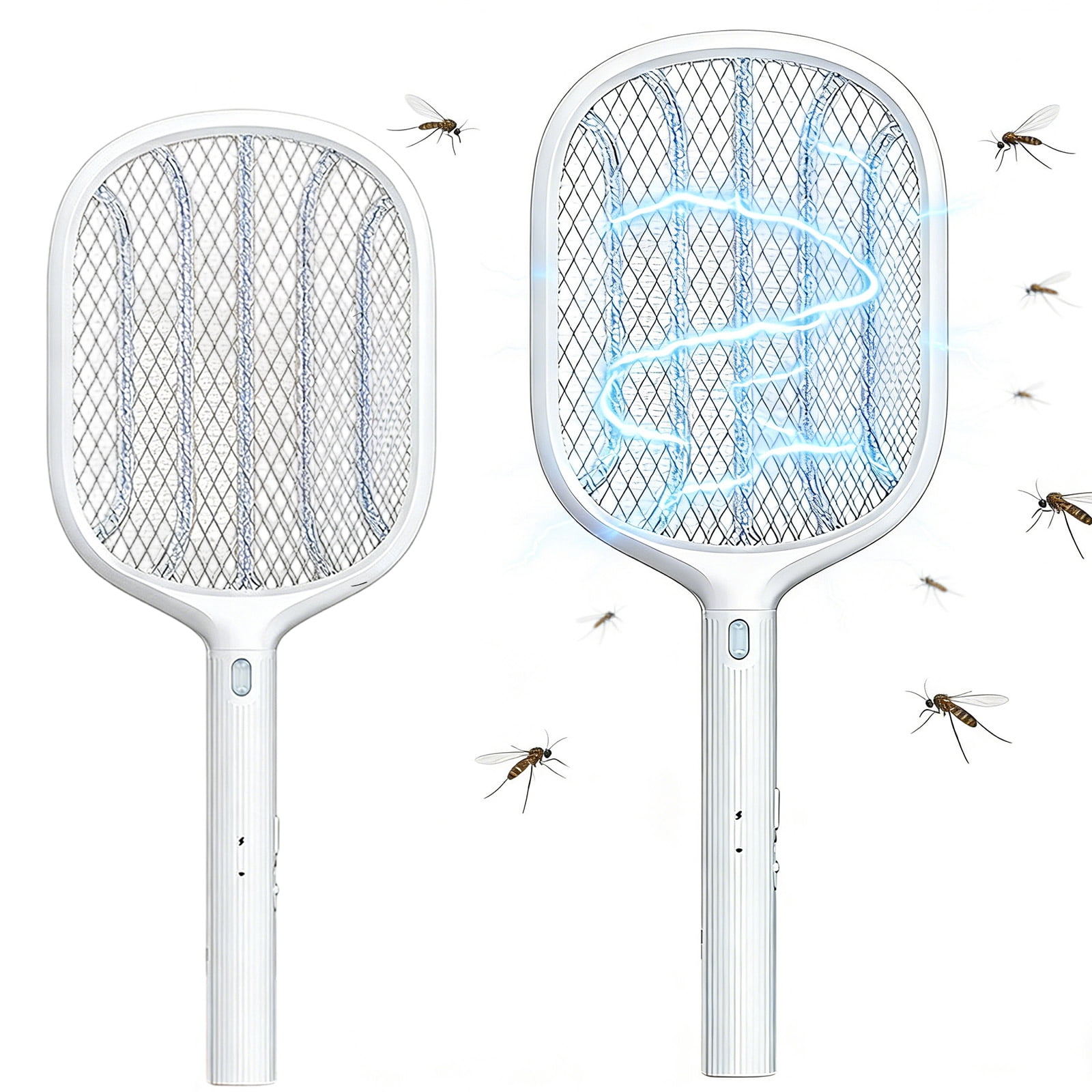 Electric Fly Swatter Racket USB Rechargeable, Lightweight Handheld Bug Zapper with Safe Protective Grid