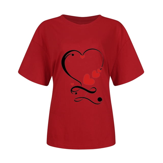 T-shirt à Manches Courtes pour Femmes Imprimé Saint-Valentin