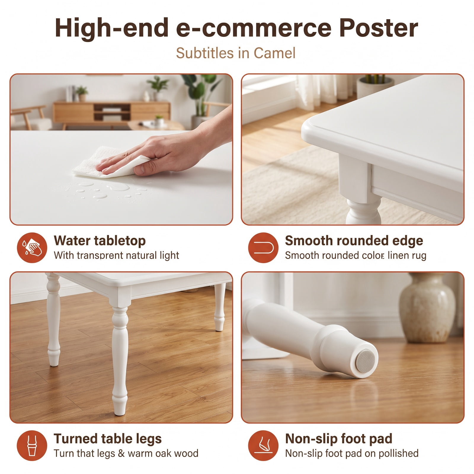 Furnibear 2 Tier Oval Side Table with Storage Shelf and Solid Rubber Wood Legs for Living Room Bedroom and Home Office, White