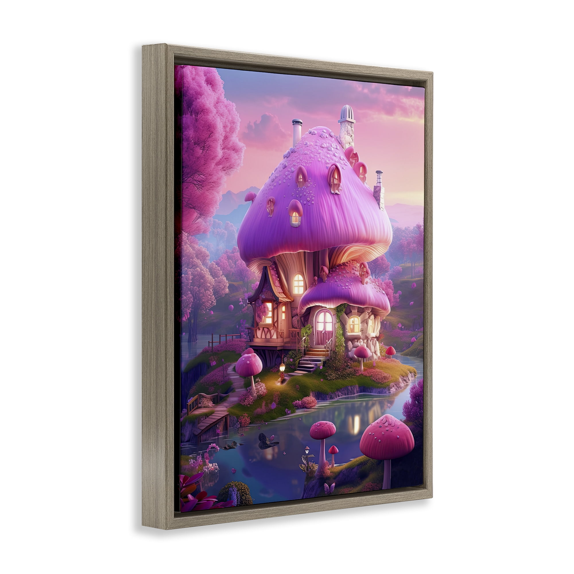 Stupell Industries Forest Mushroom Cottage Town & City Painting Brown Floater Framed Art Print Wall Art, 17 x 21