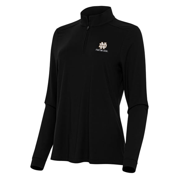 Women's Antigua Black Notre Dame Fighting Irish Logo & Wordmark Intent Quarter-Zip Top