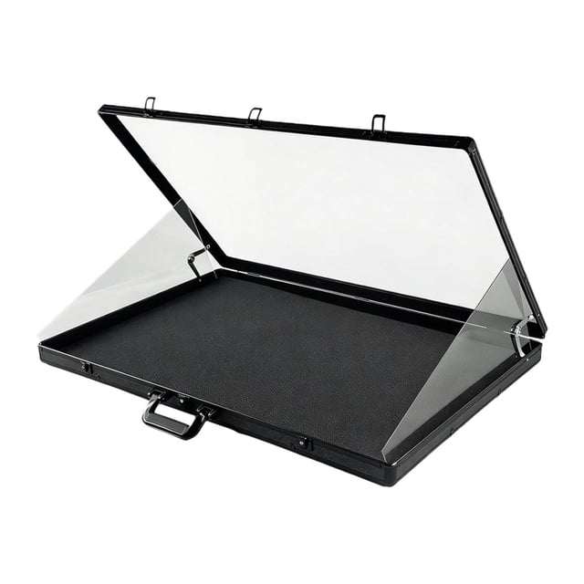 Vitrina para tarjetas coleccionables, vitrina para joyas, vitrina espaciosa de aluminio para mesa, asa portátil para relojes, collares e insignias