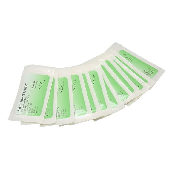 Suture Thread Set, 12 Bags Nylon Curved Needle Suture Practice Thread for Biology Classes (4/0)