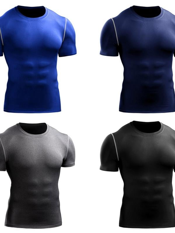 Buy 4 Pack: Men's Short Sleeve Compression Shirt Base Layer Undershirts  Active Athletic Dry Fit Top, Set F, Large at