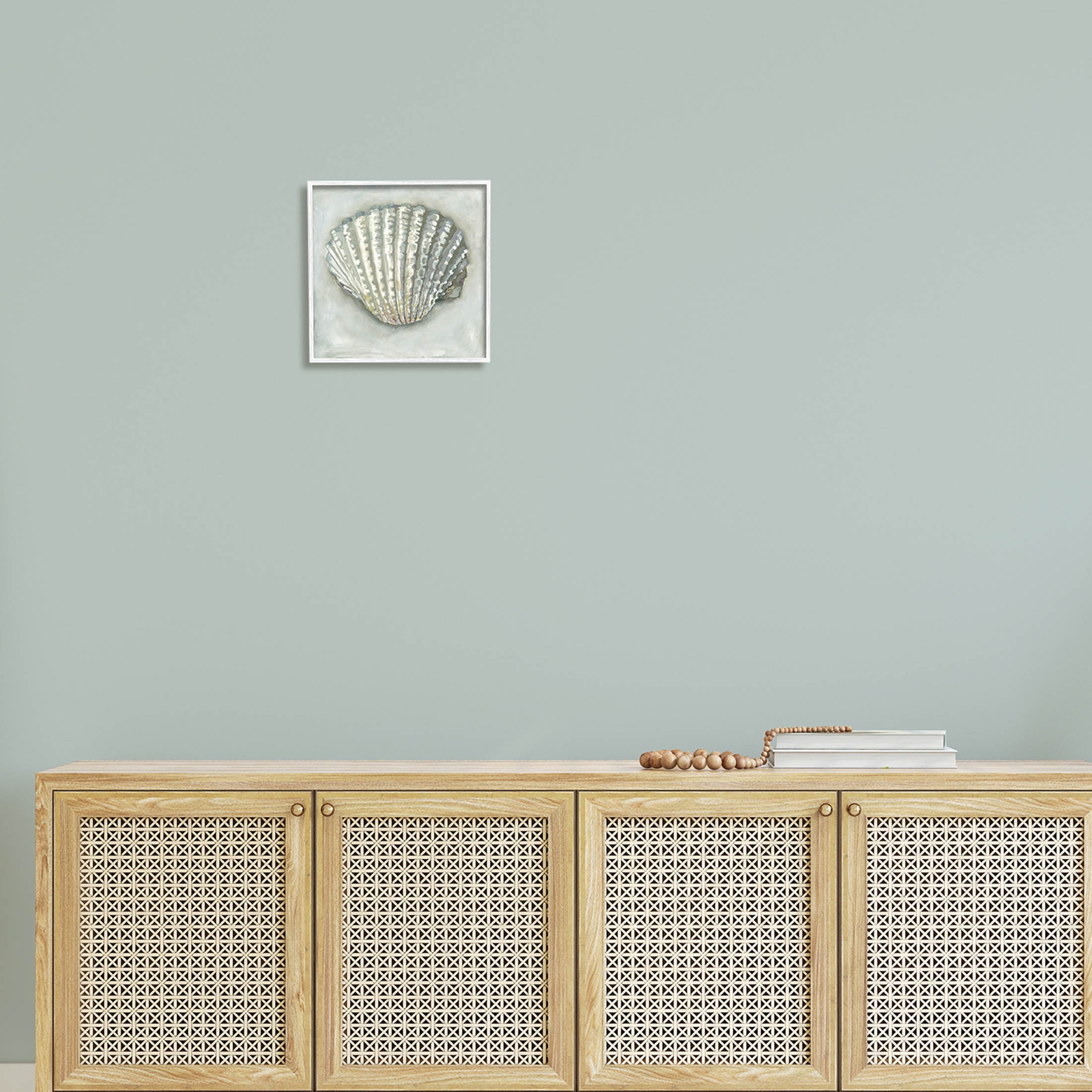 Stupell Industries Clam Shell Nautical Grey Painting White Framed Art Print Wall Art, Design by Erica Christopher