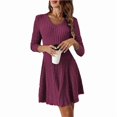 thumbnail image 2 of Vestido Corto de Punto Acanalado de Larga para Mujer, Otoño e Invierno, Cuello en V, Informal, Corte A Rojo L, 2 of 9