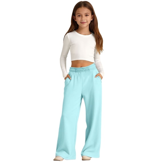 Sweatpants for Girls Baggy Sweatpants Casual Wide Leg Pants High Waist Drawstring Sweatpants Kids Trousers 5T-14T
