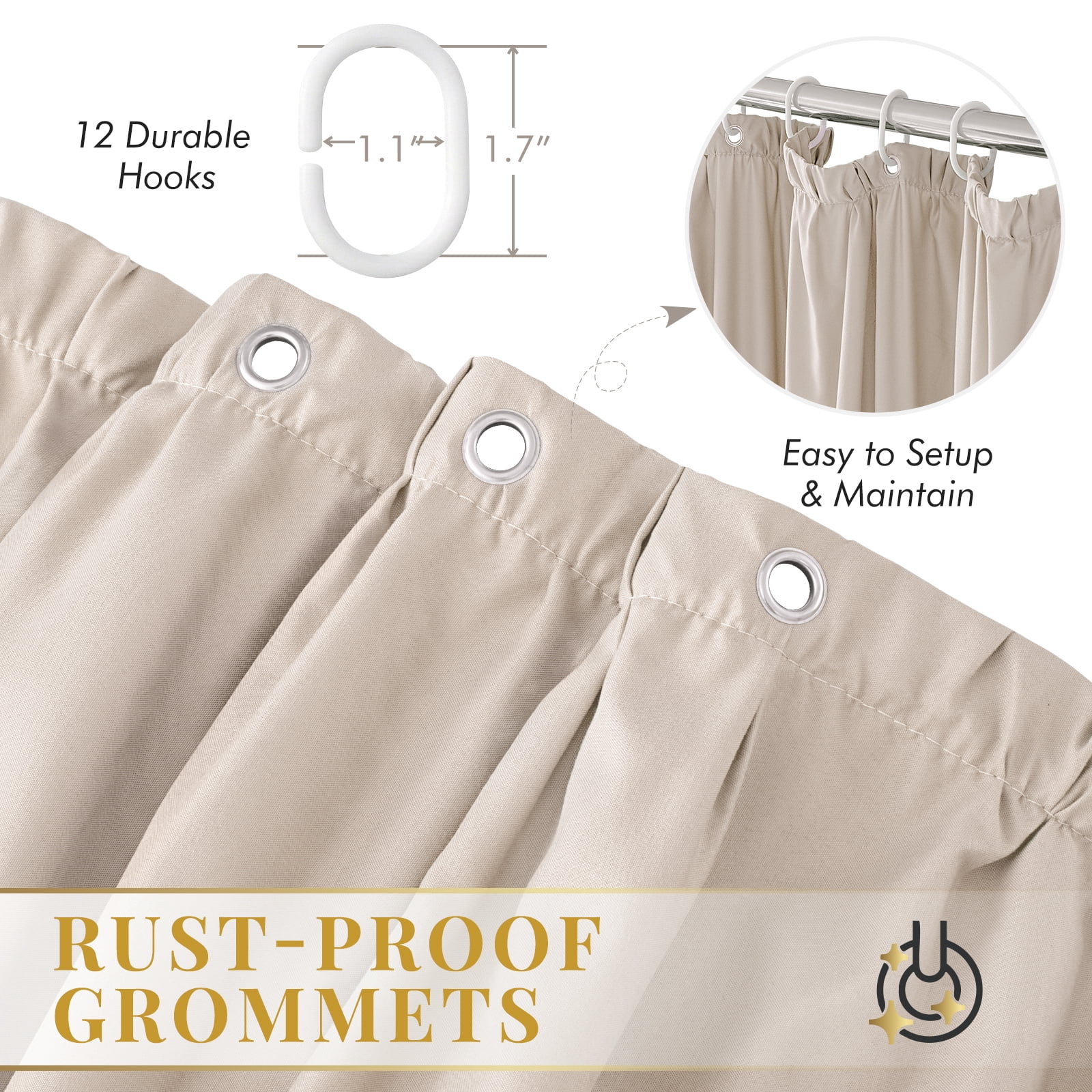 Seasonwood Ruffle Shower Curtain,Tiered Fabric Bathroom Curtain for Farmhouse Decor,Beige,72 x 84 Inch
