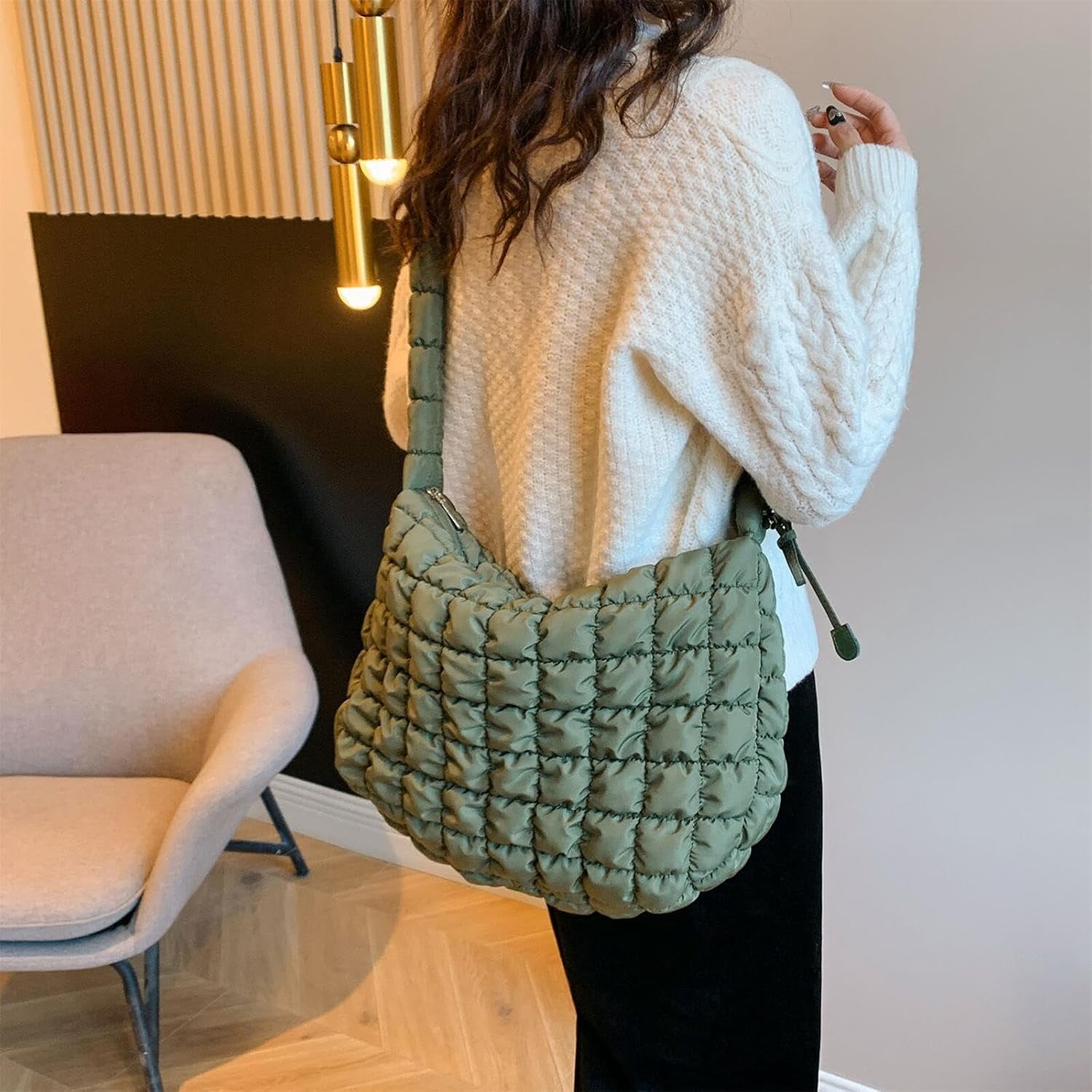 CoCoMangos Cotton Padded Shoulder Crossbody Bag for Women Large Hobos Quilted Handbag and Purses Lightweight Adjustable Shoulder Strap