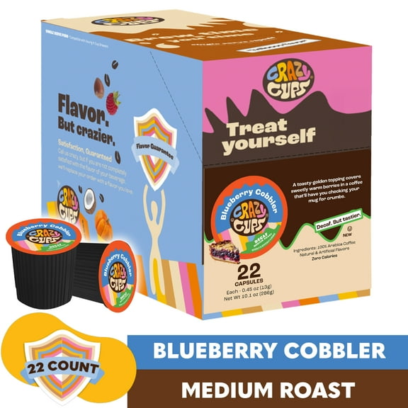 Crazy Cup Decaf Blueberry Cobbler Coffee Pods, in Recyclable Single Serve Cups For Keurig K Cups Machines, 22 Count