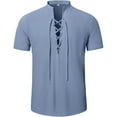 thumbnail image 3 of HAOMEILI Men's Short Sleeve Shirts Retro Style Lace up for Medieval,Viking,Hippie Halloween Cosplay Pirate Renaissance Costume, 3 of 5