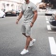 thumbnail image 2 of Men‘s Two-Piece Outfits Summer Casual Muscle Short Sleeve Tee Shirts And Classic Fit Sport Shorts Set TracksuitXL, 2 of 5