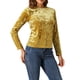 thumbnail image 4 of INSPIRAR CHIC Camisetas de Terciopelo para Mujeres, Cuello Redondo, Manga Larga, Casual, T-Shirt S Amarillo, 4 of 6
