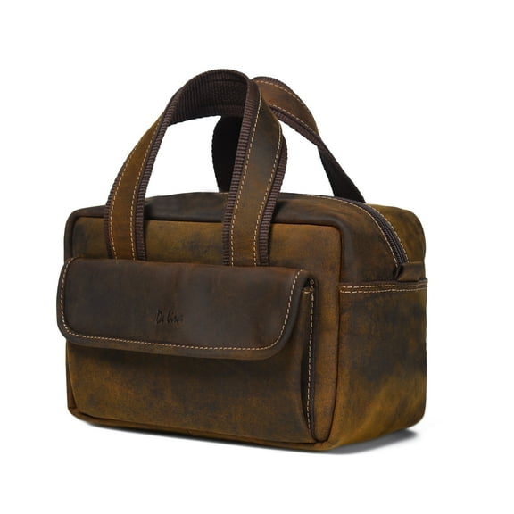 Extra Large Top-Grain Leather Toiletry Bag, Shaving Kit & Cosmetics Case, 10x6x5.5 in, Travel Organizer for Men & Women Dark Brown